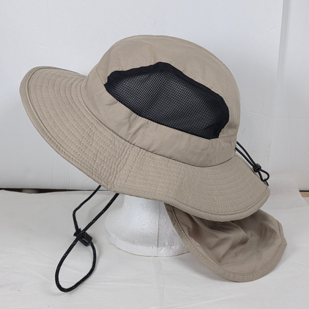 Swiss Tech Mens Tan boonie hike camp Sun Hat Wide Brim Neck Flap Mesh Vents S-M